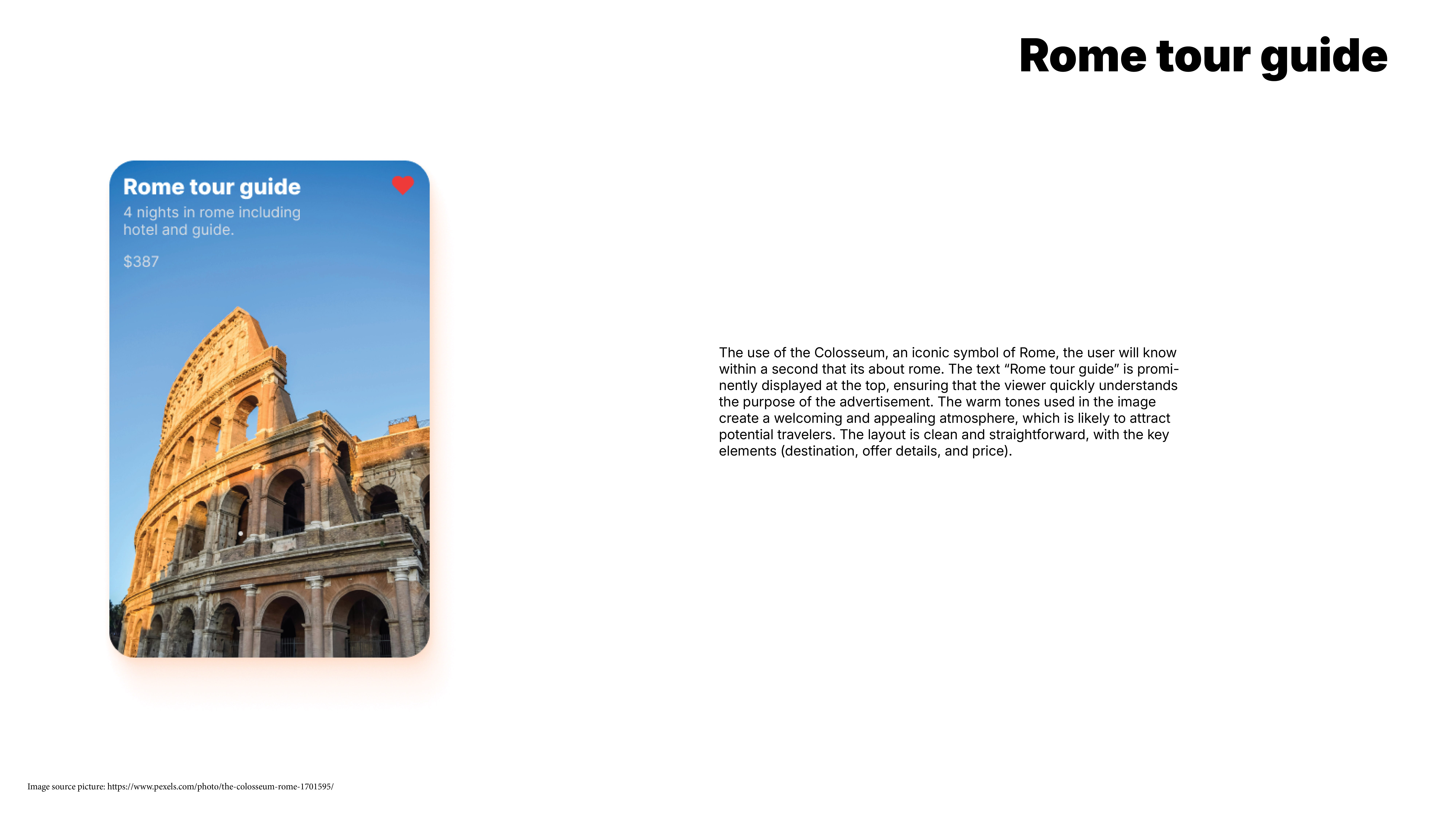 Image of a rome tour guide screen UI