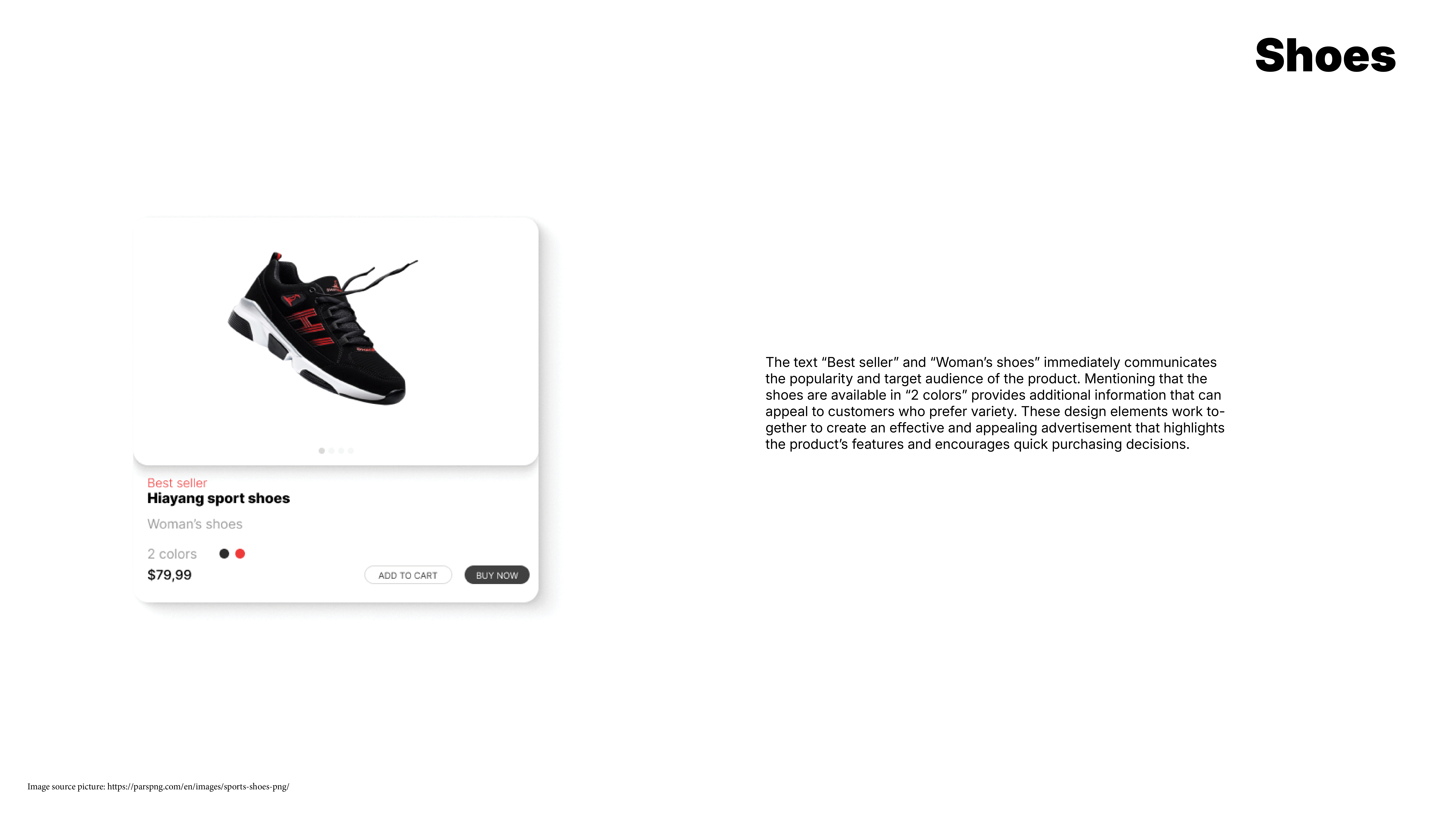Image of purchasing shoes UI screen
