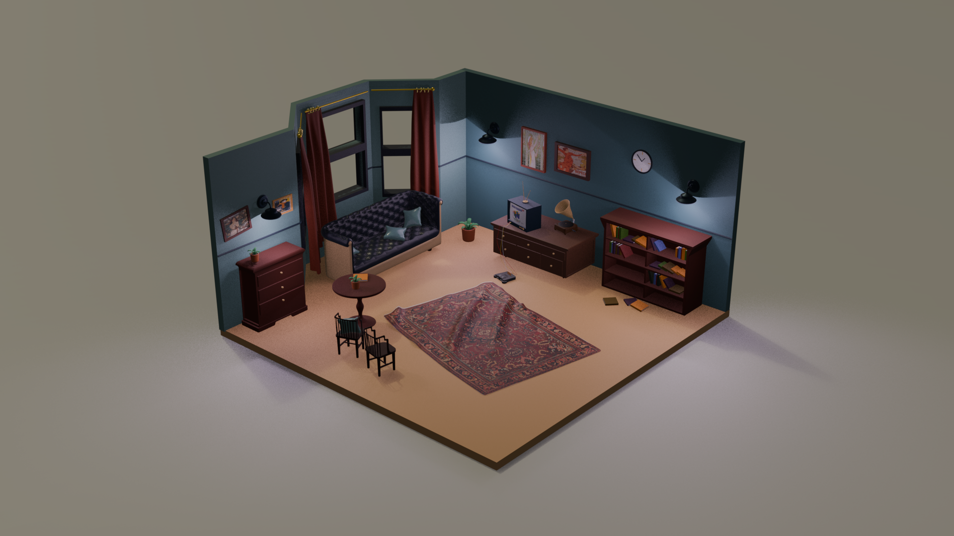 Antieke kamer gemaakt in 3D